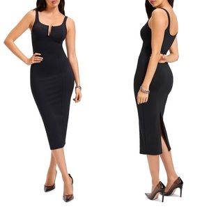GOOD AMERICAN CORSET SCUBA BLACK MIDI DRESS